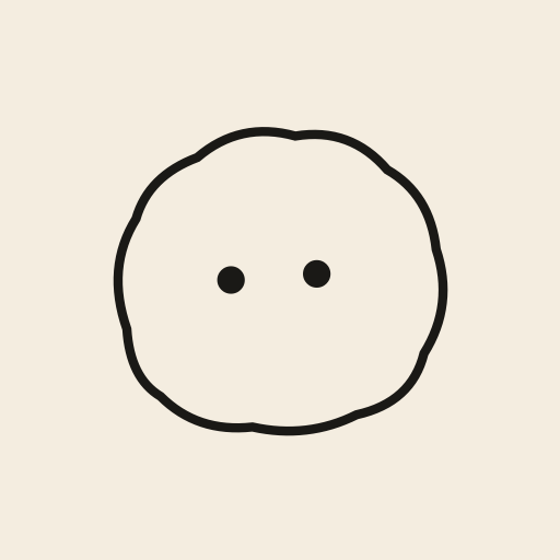 The Hue logo: a wobbly hand-drawn circle with two dots for eyes, on cream