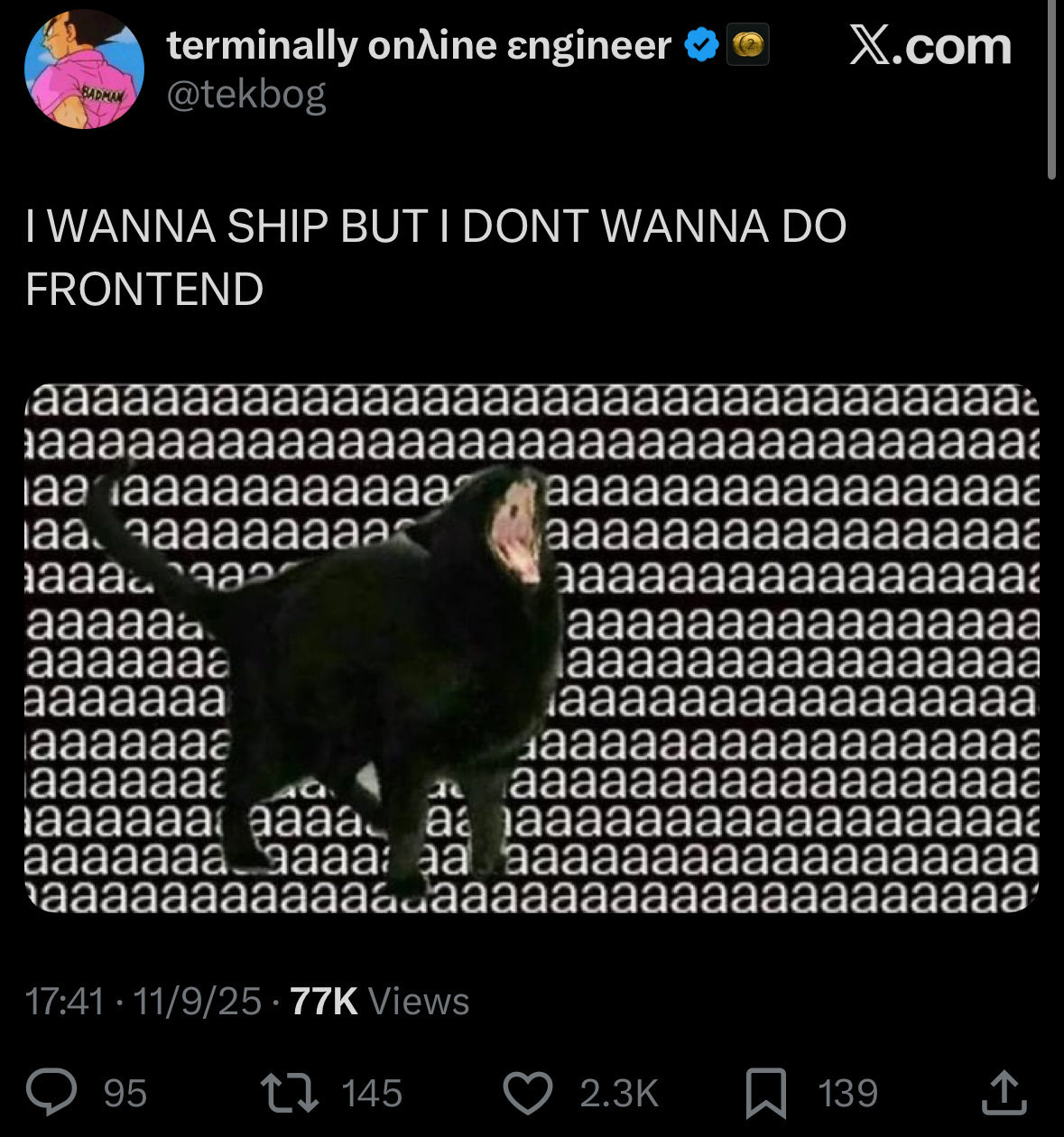 Screaming cat meme: I want to ship but I don't want to do frontend