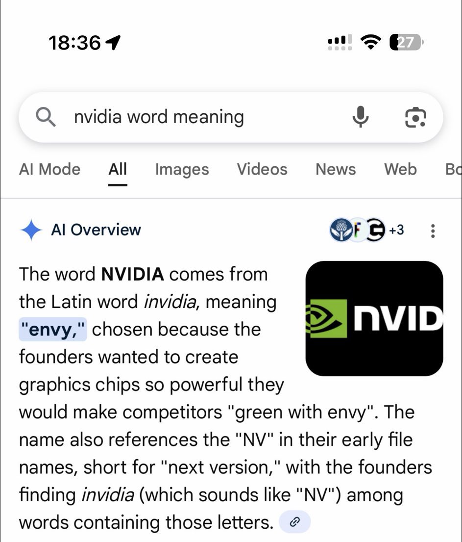 Search result: Nvidia comes from the Latin word for envy